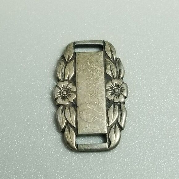 Vintage Jeanie Sterling Silver Forget-Me-Not Bracelet Charm Slide Link Engraved - Picture 2 of 7
